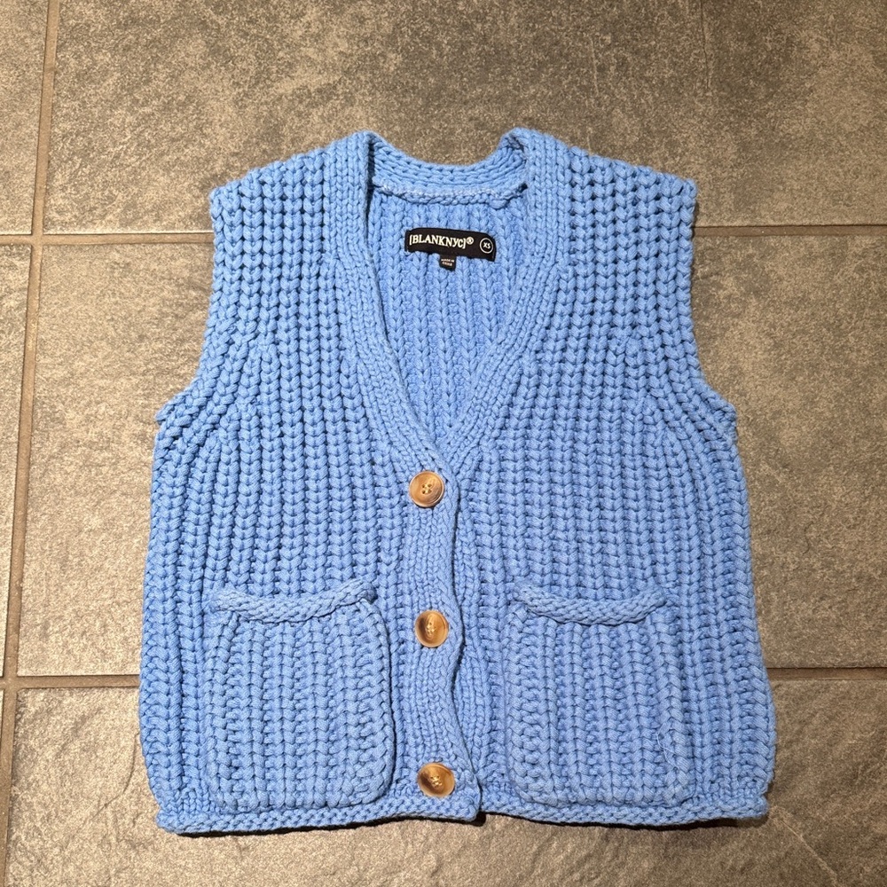 Blank NYC Blue Knitted Cardigan Vest Size XSmall